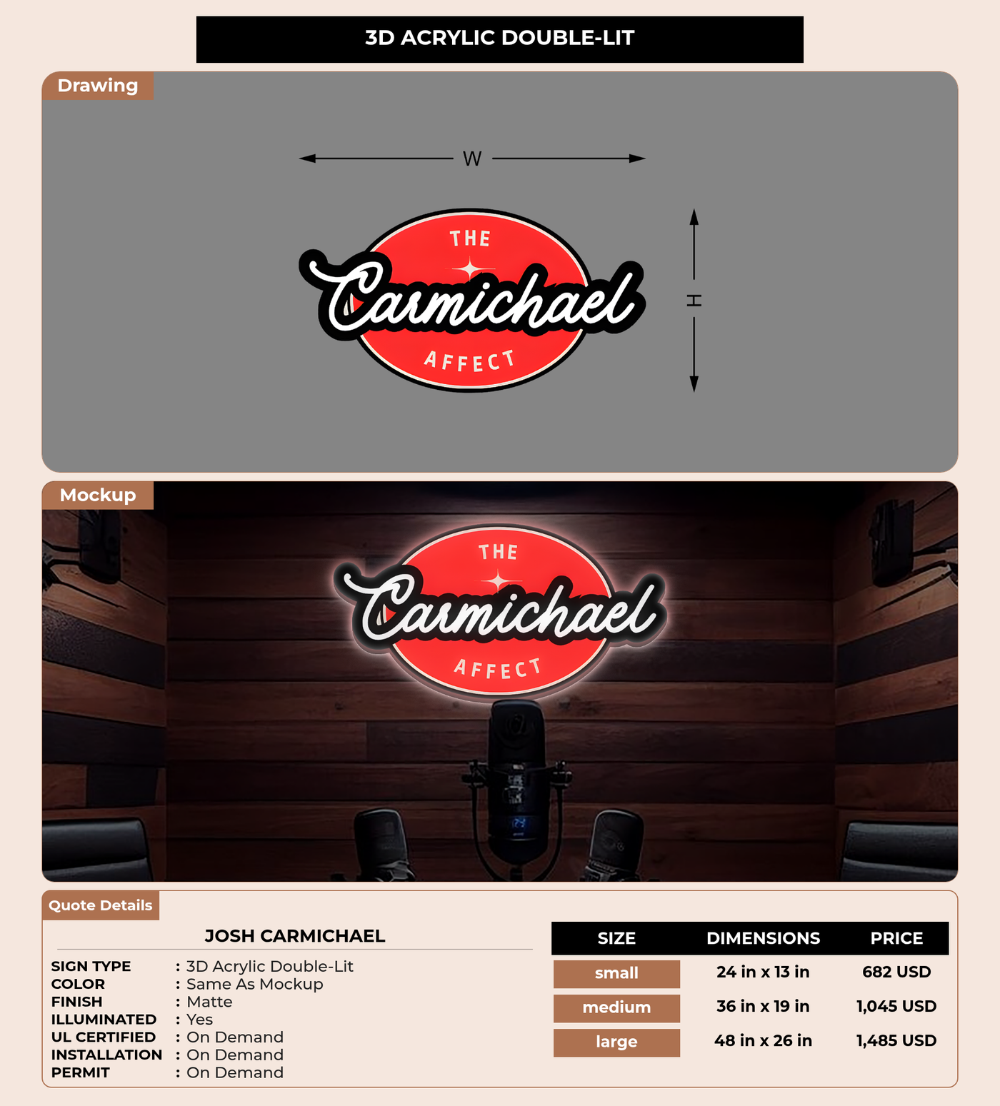 CUSTOM MOCKUP SIGN FOR Josh Carmichael