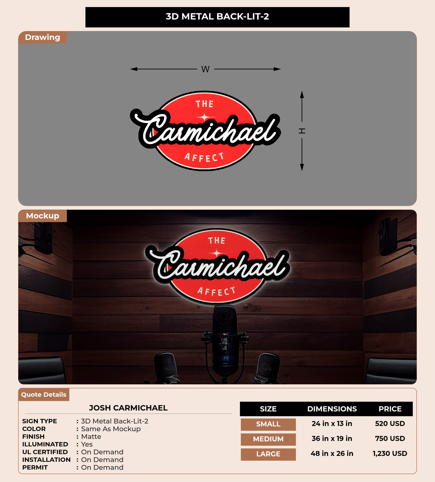 CUSTOM MOCKUP SIGN FOR Josh Carmichael
