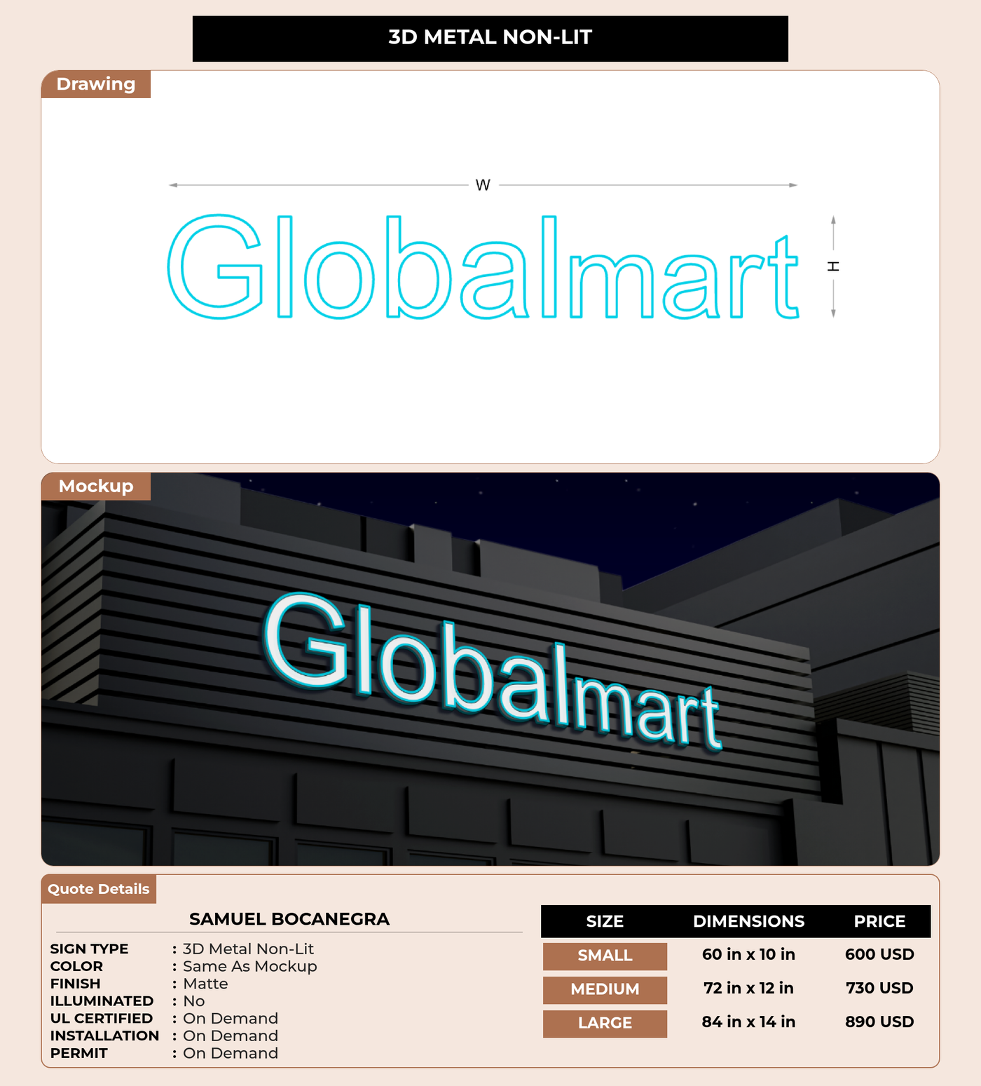 CUSTOM MOCKUP SIGN FOR Samuel Bocanegra
