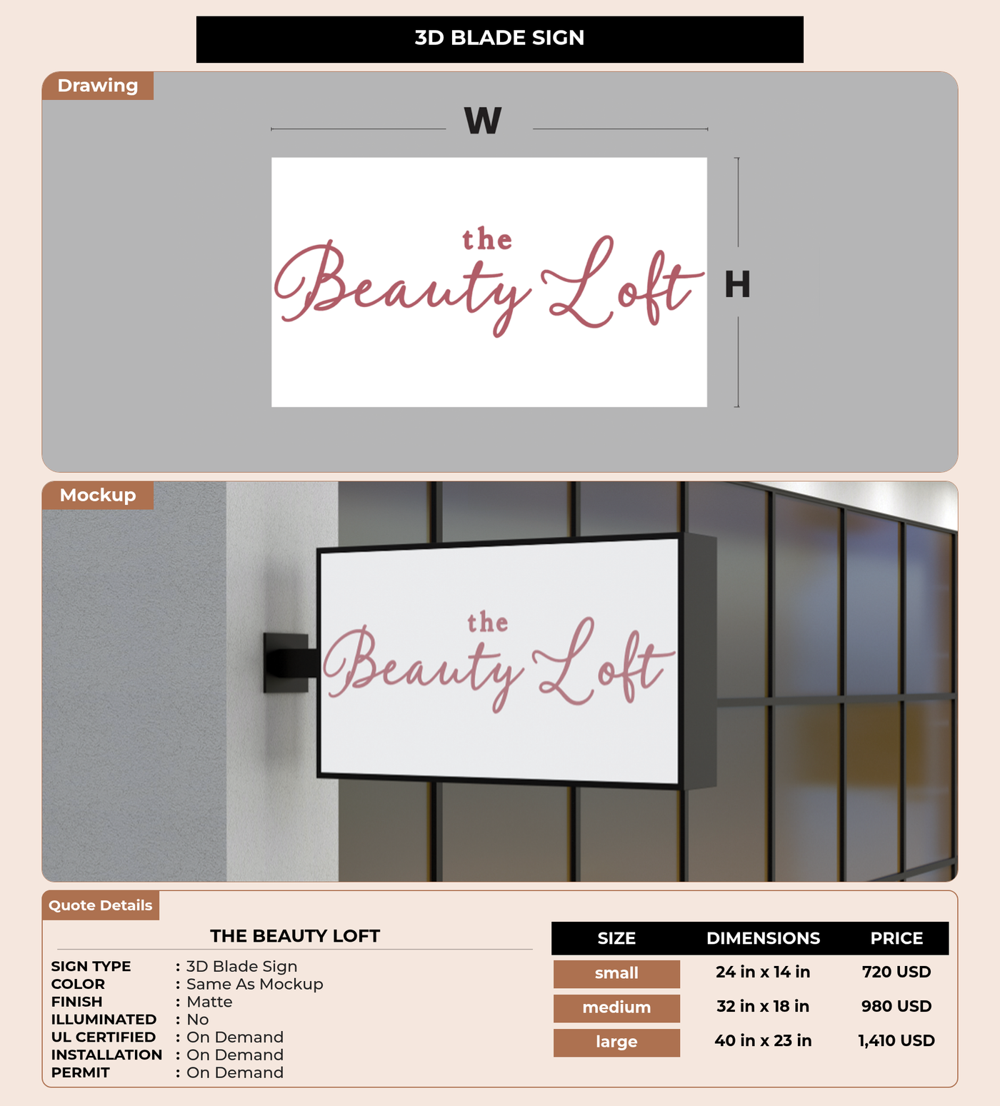 CUSTOM MOCKUP SIGN FOR The Beauty Loft