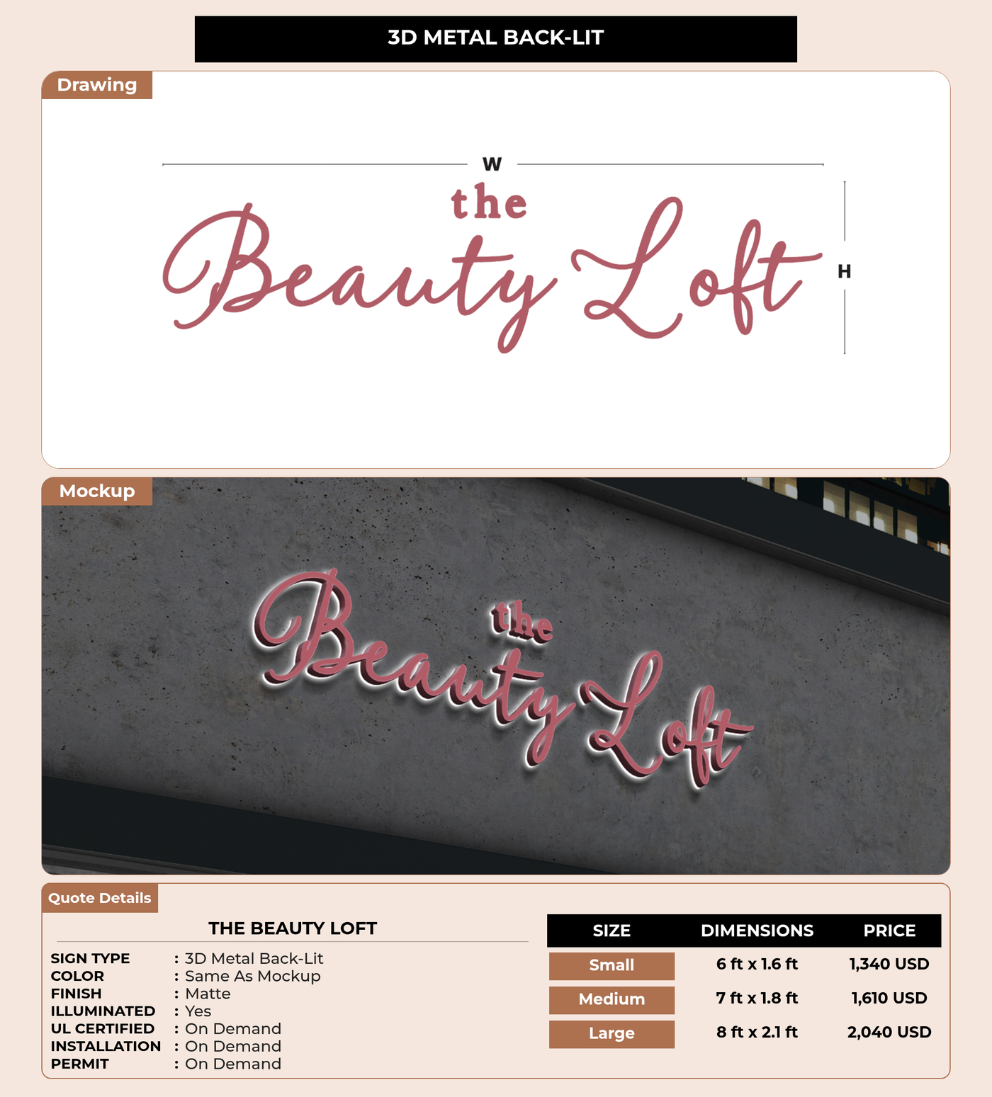 CUSTOM MOCKUP SIGN FOR The Beauty Loft