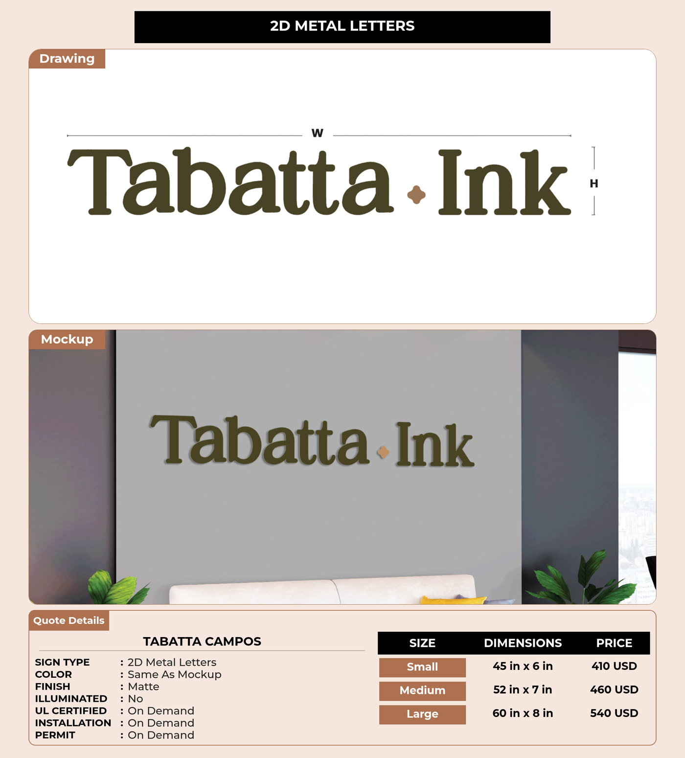 CUSTOM MOCKUP SIGN FOR Tabatta Campos