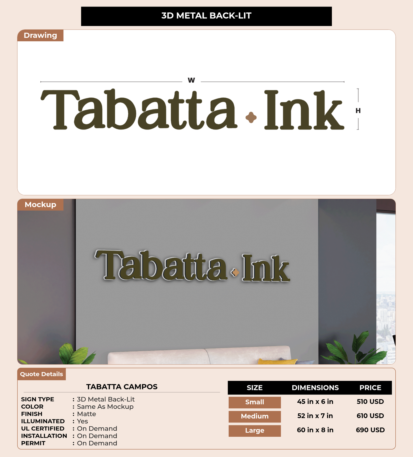 CUSTOM MOCKUP SIGN FOR Tabatta Campos