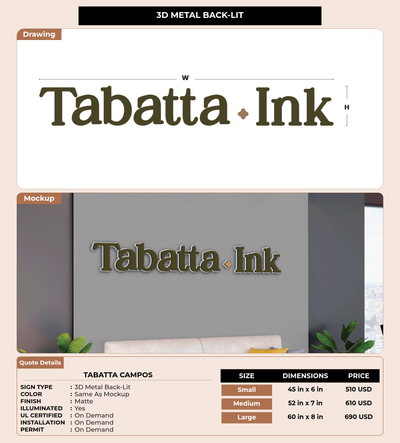 CUSTOM MOCKUP SIGN FOR Tabatta Campos