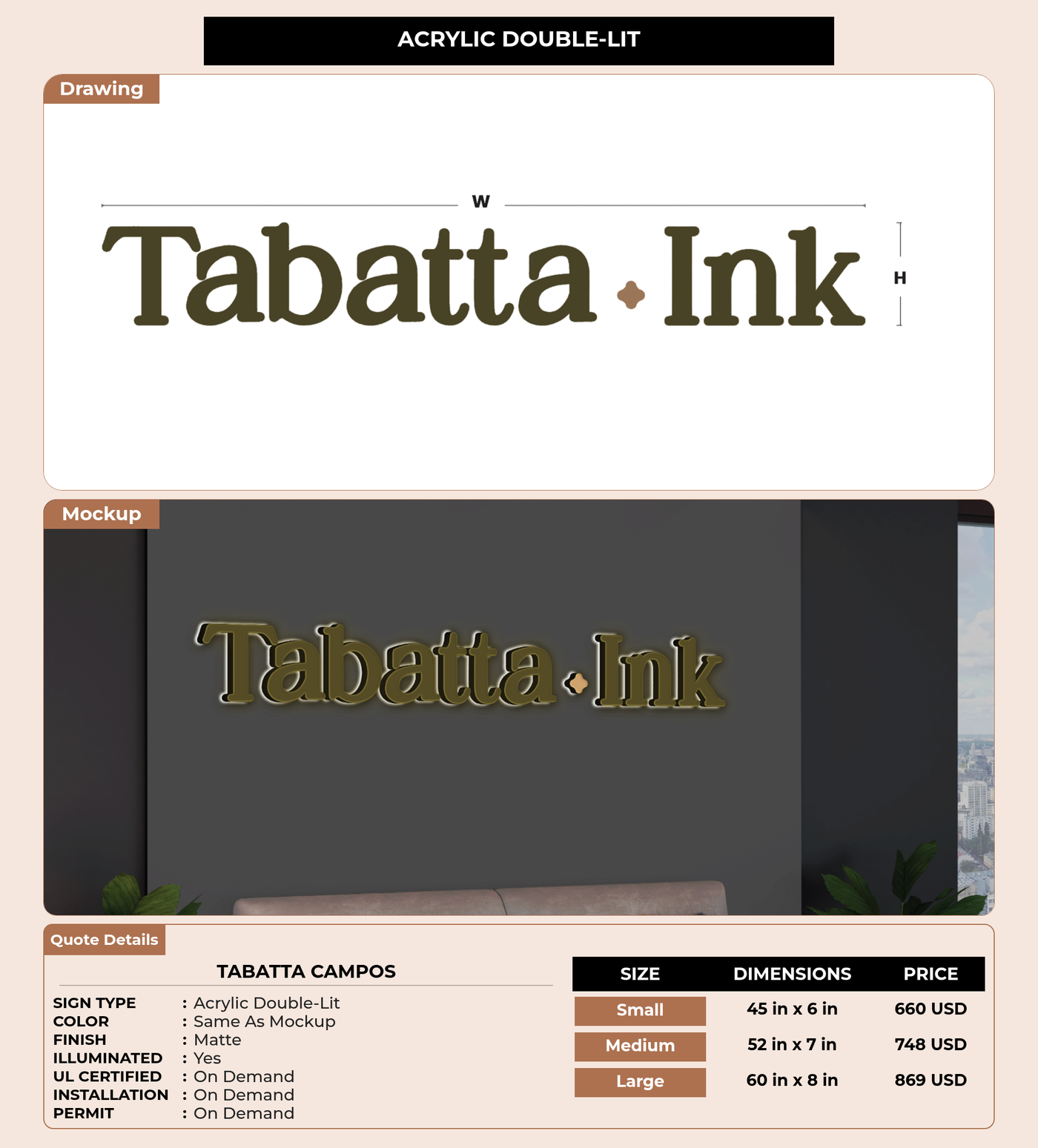 CUSTOM MOCKUP SIGN FOR Tabatta Campos