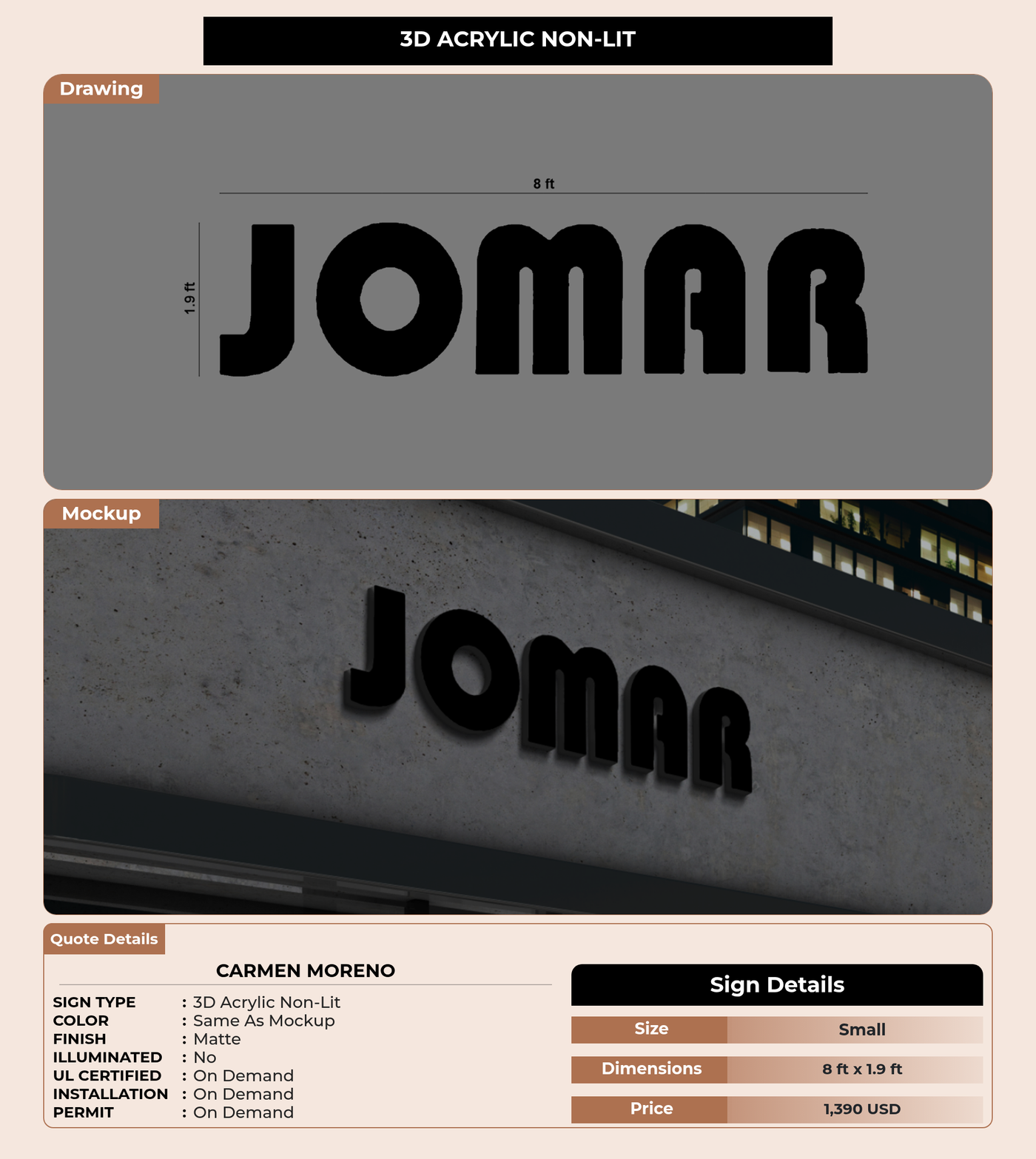 CUSTOM MOCKUP SIGN FOR Carmen Moreno