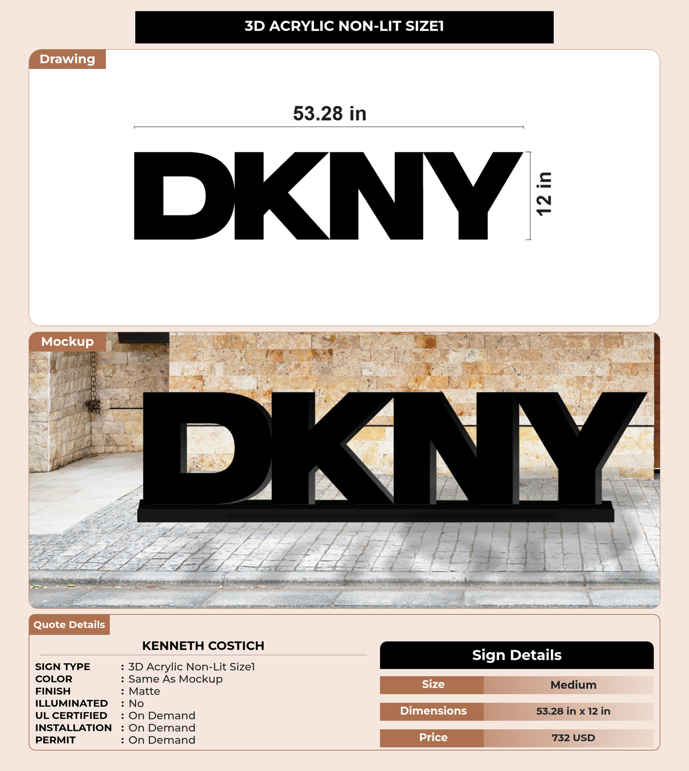 50% deposit CUSTOM MOCKUP SIGN FOR Kenneth Costich