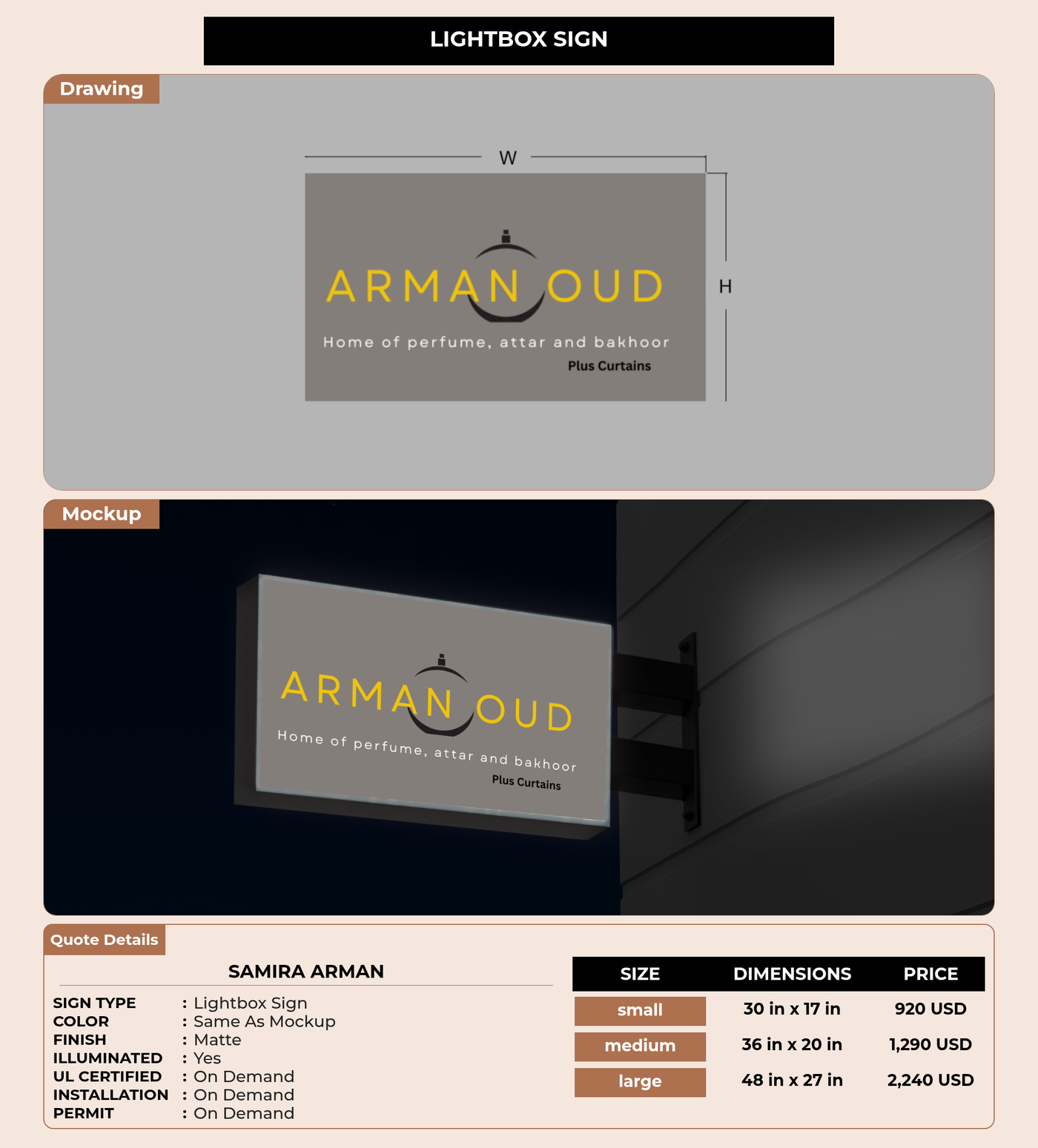 CUSTOM MOCKUP SIGN FOR Samira Arman