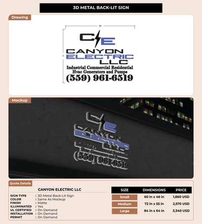 CUSTOM MOCKUP SIGN FOR Canyon Electric LLC