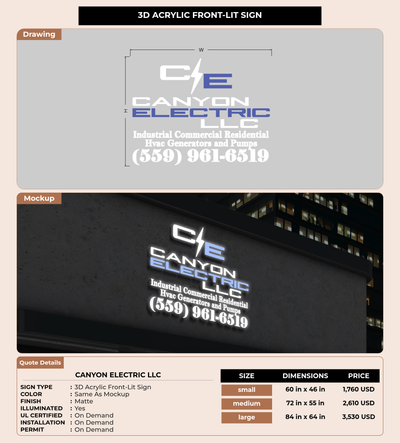 CUSTOM MOCKUP SIGN FOR Canyon Electric LLC