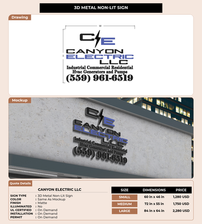 CUSTOM MOCKUP SIGN FOR Canyon Electric LLC