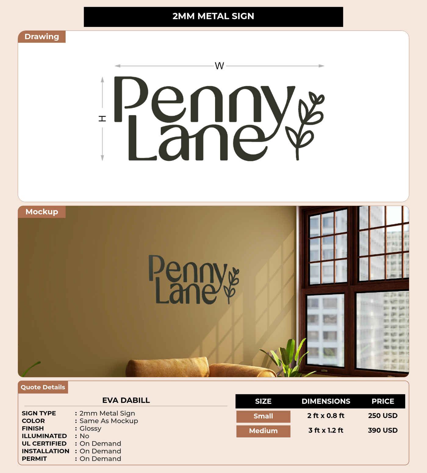 CUSTOM MOCKUP SIGN FOR Eva Dabill
