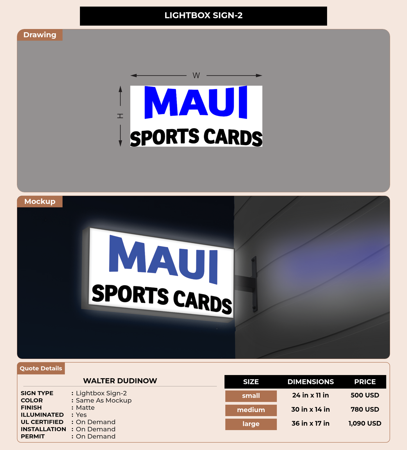 CUSTOM MOCKUP SIGN FOR Walter Dudinow