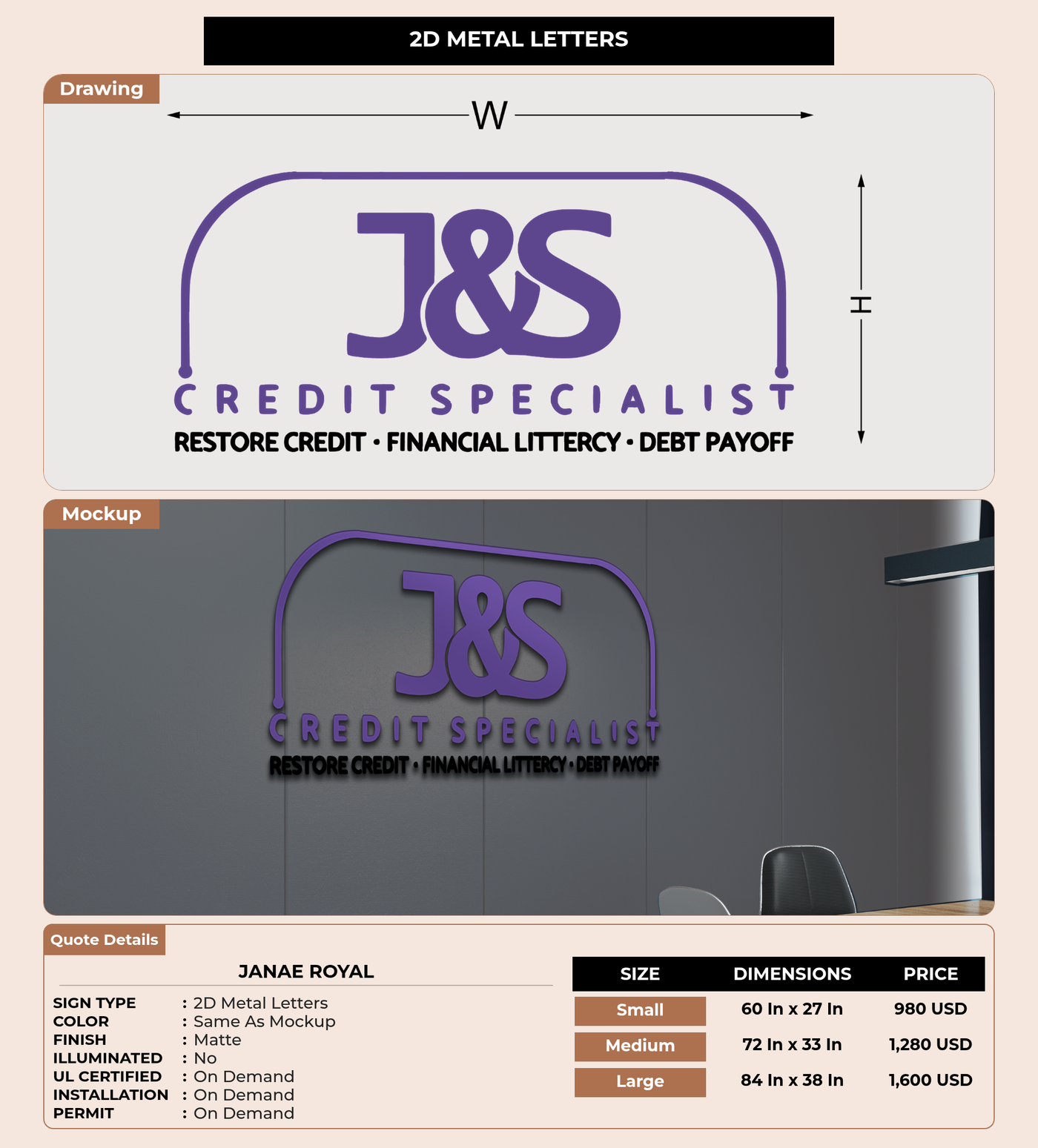 CUSTOM MOCKUP SIGN FOR Janae Royal