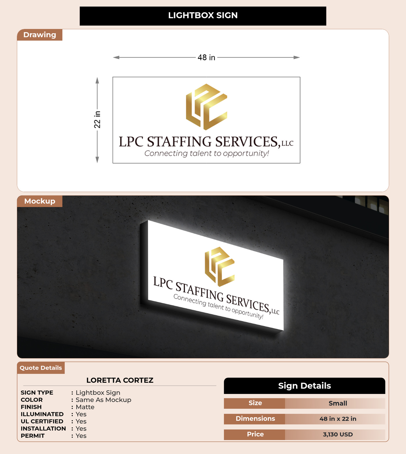 CUSTOM MOCKUP SIGN FOR Loretta Cortez