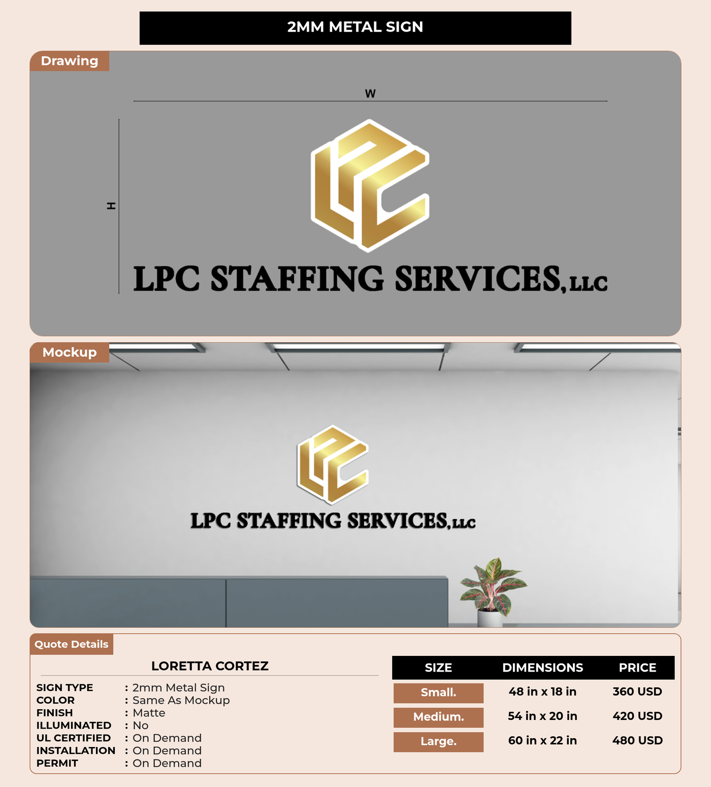 CUSTOM MOCKUP SIGN FOR LORETTA Cortez