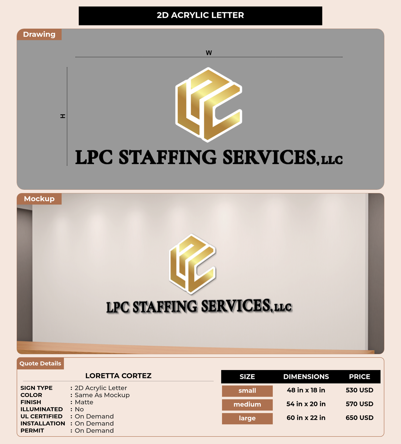 CUSTOM MOCKUP SIGN FOR LORETTA Cortez