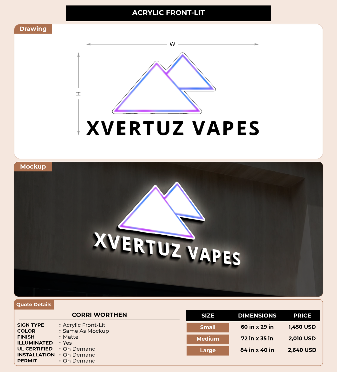 CUSTOM MOCKUP SIGN FOR Corri Worthen