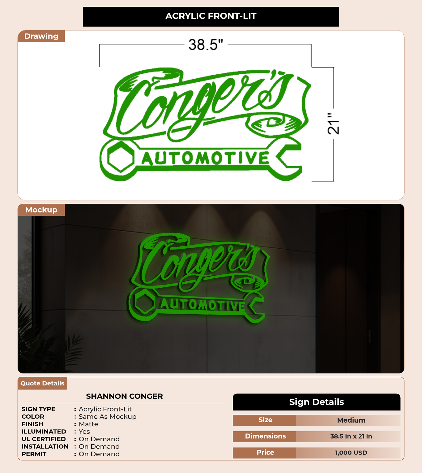 CUSTOM MOCKUP SIGN FOR Shannon Conger
