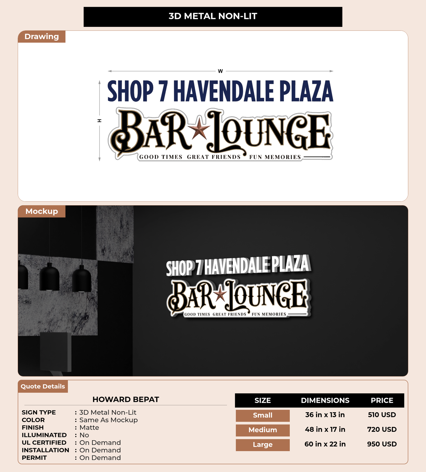 CUSTOM MOCKUP SIGN FOR Howard Bepat