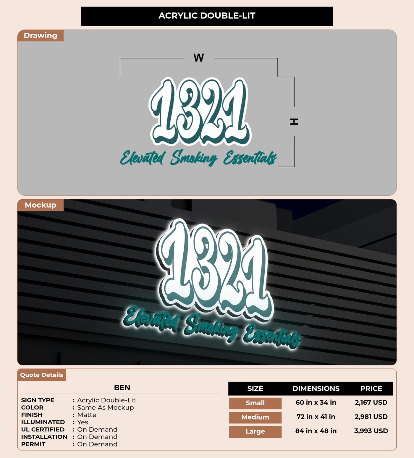 CUSTOM MOCKUP SIGN FOR Ben
