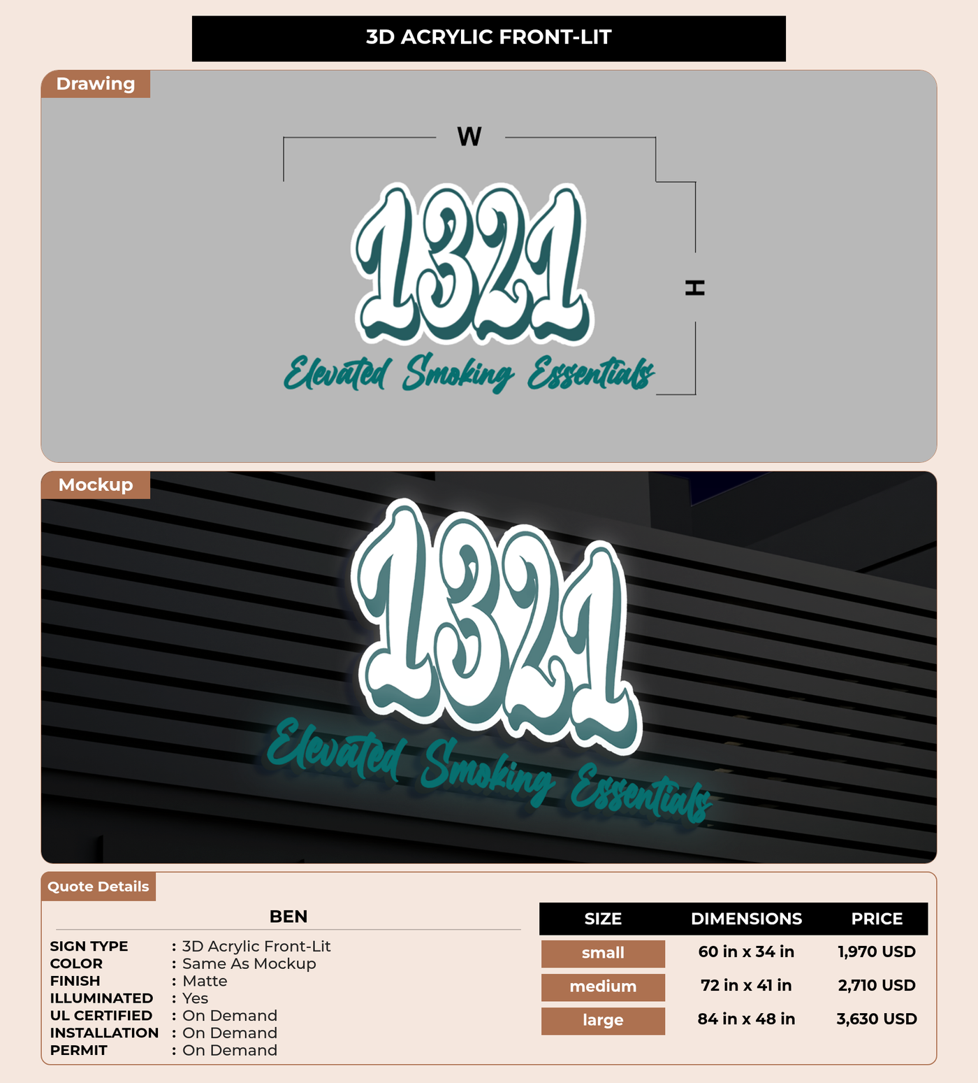 CUSTOM MOCKUP SIGN FOR Ben