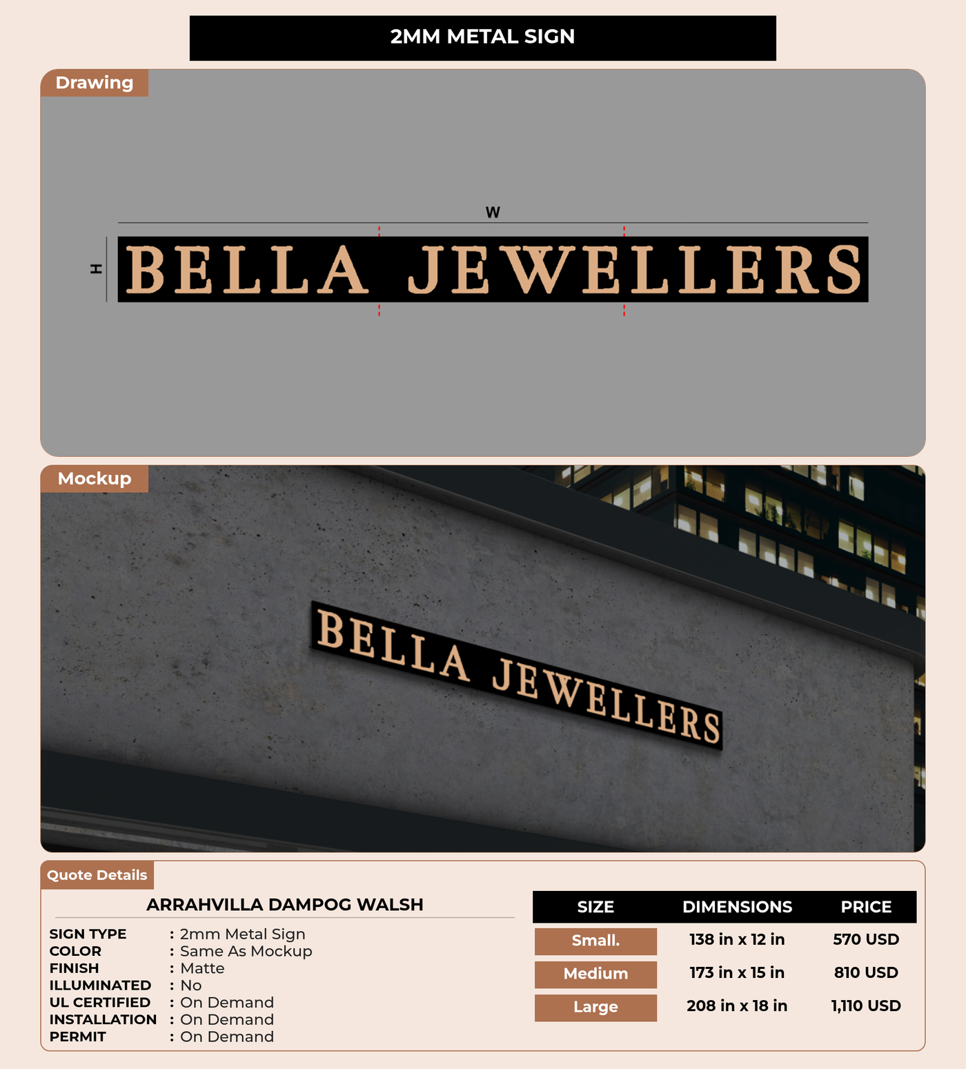 CUSTOM MOCKUP SIGN FOR arrahvilla dampog walsh