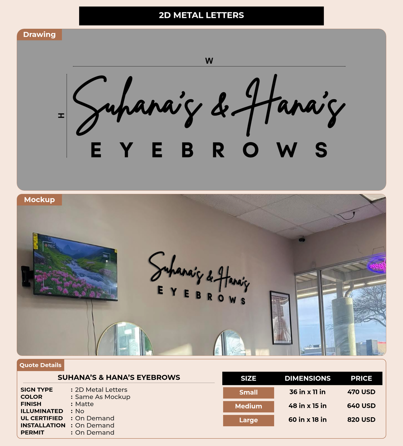 CUSTOM MOCKUP SIGN FOR Suhana’s &  Hana’s Eyebrows