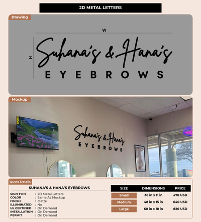 CUSTOM MOCKUP SIGN FOR Suhana’s &  Hana’s Eyebrows