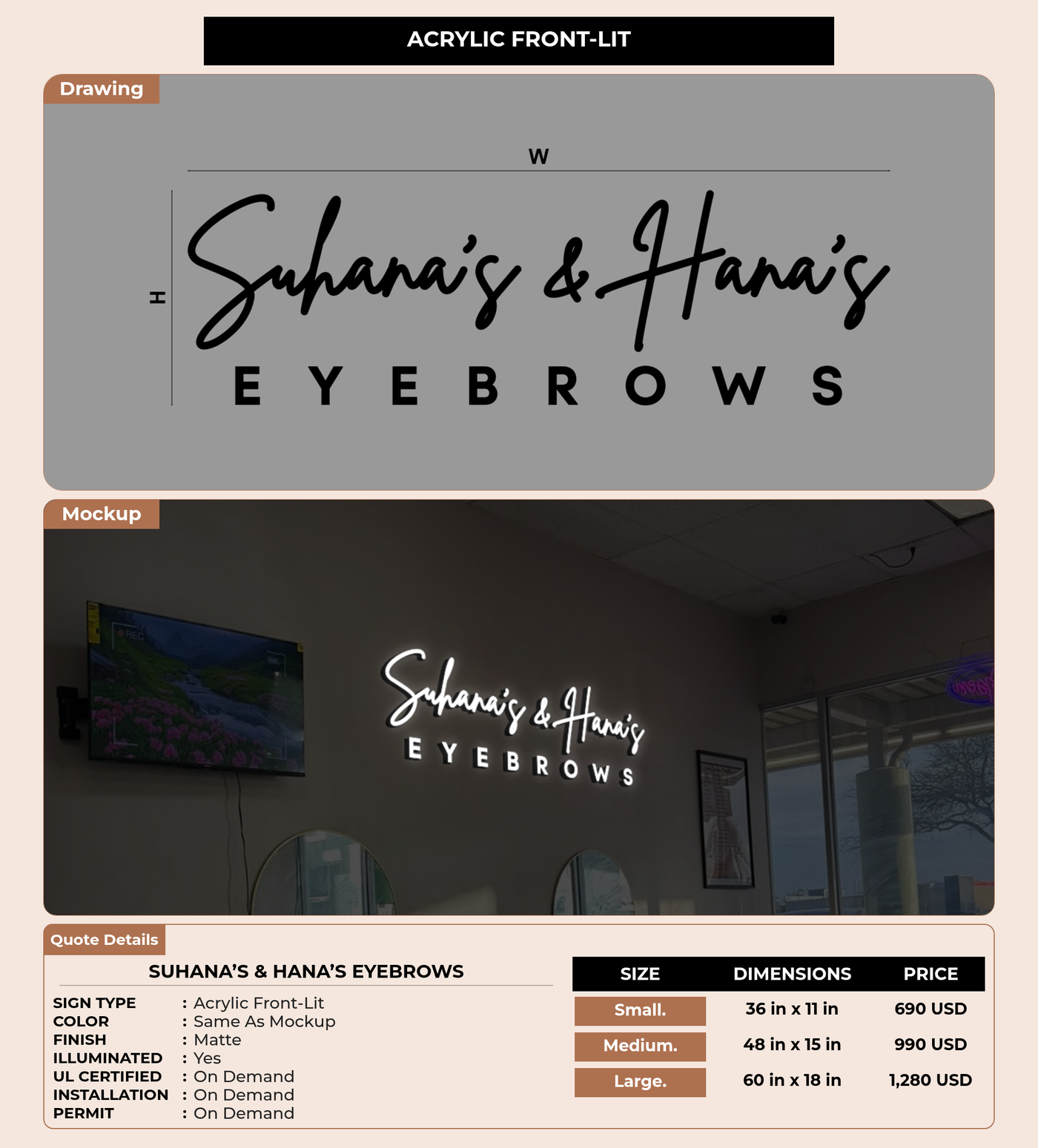 CUSTOM MOCKUP SIGN FOR Suhana’s &  Hana’s Eyebrows