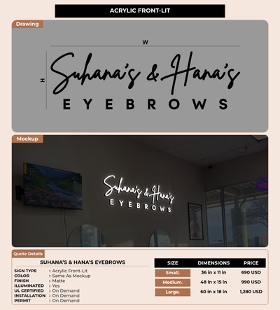 CUSTOM MOCKUP SIGN FOR Suhana’s &  Hana’s Eyebrows