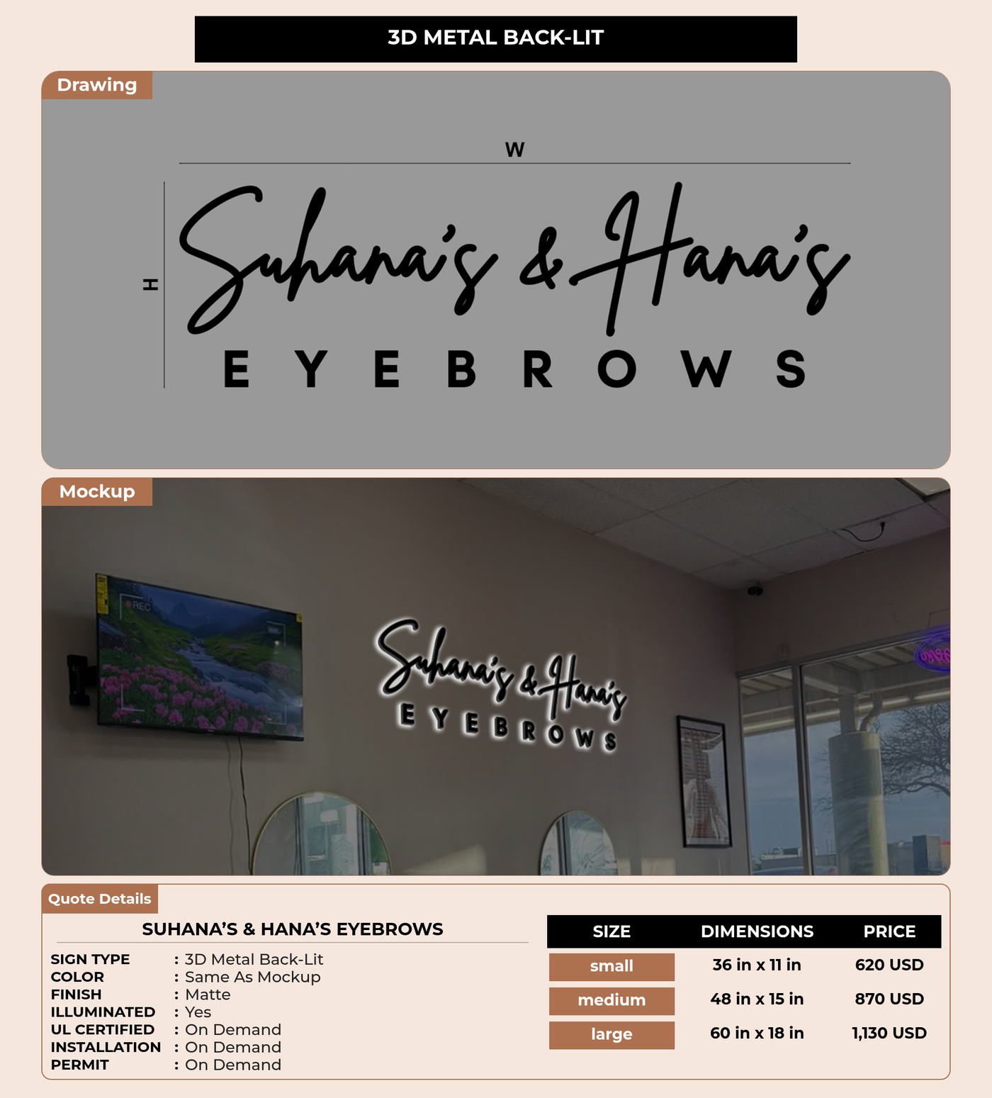CUSTOM MOCKUP SIGN FOR Suhana’s &  Hana’s Eyebrows