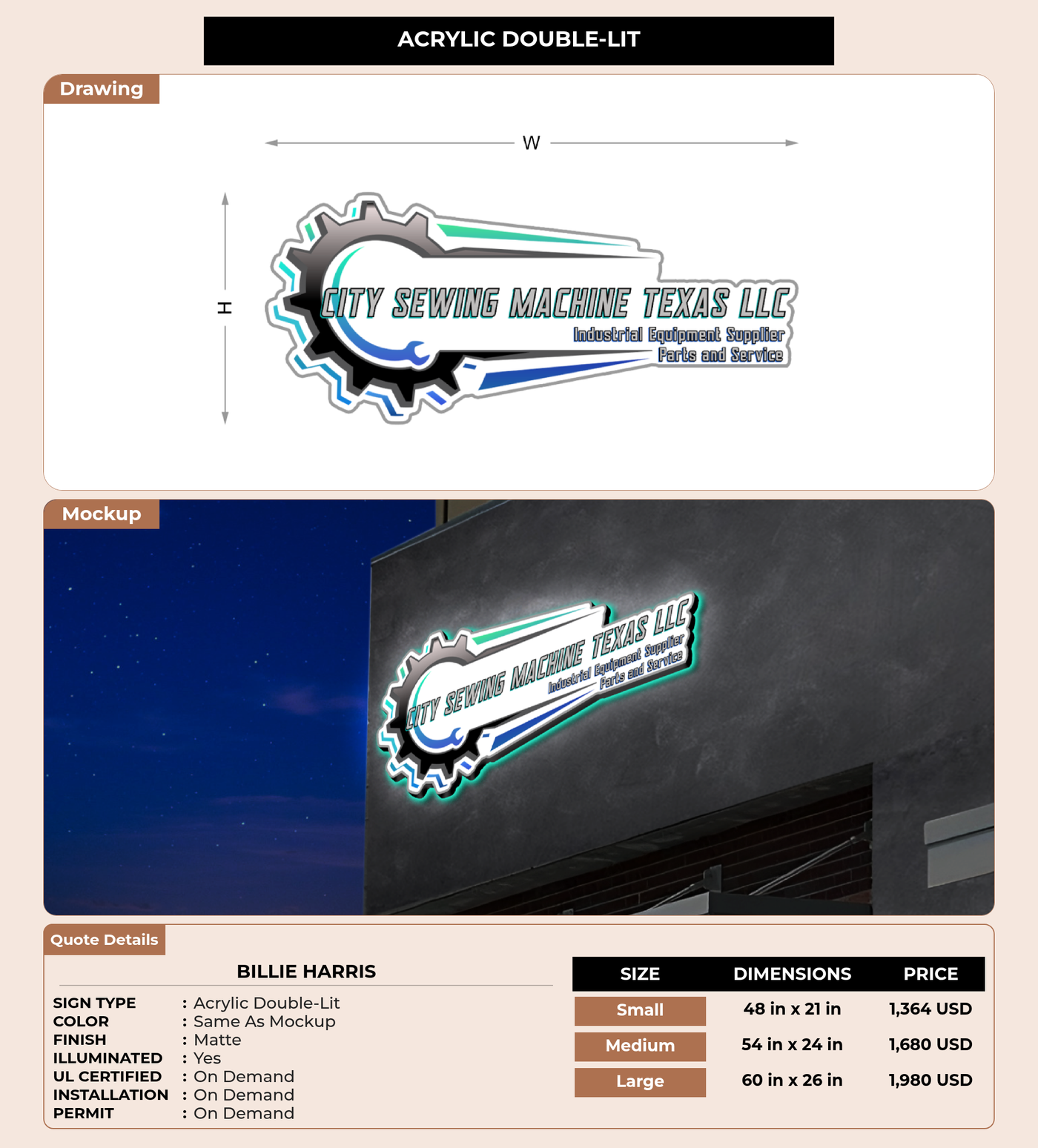 CUSTOM MOCKUP SIGN FOR Billie Harris