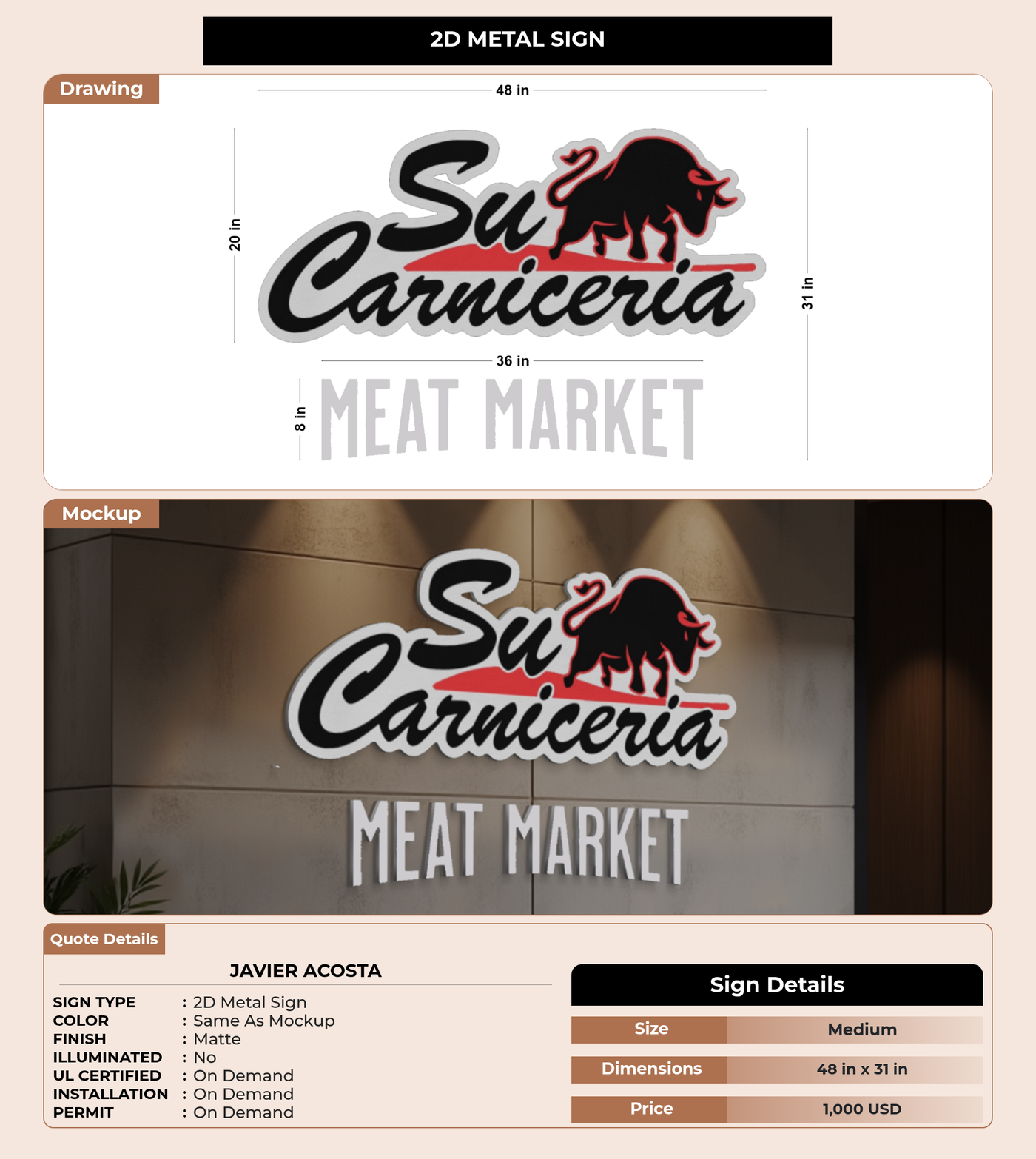 CUSTOM MOCKUP SIGN FOR Javier Acosta