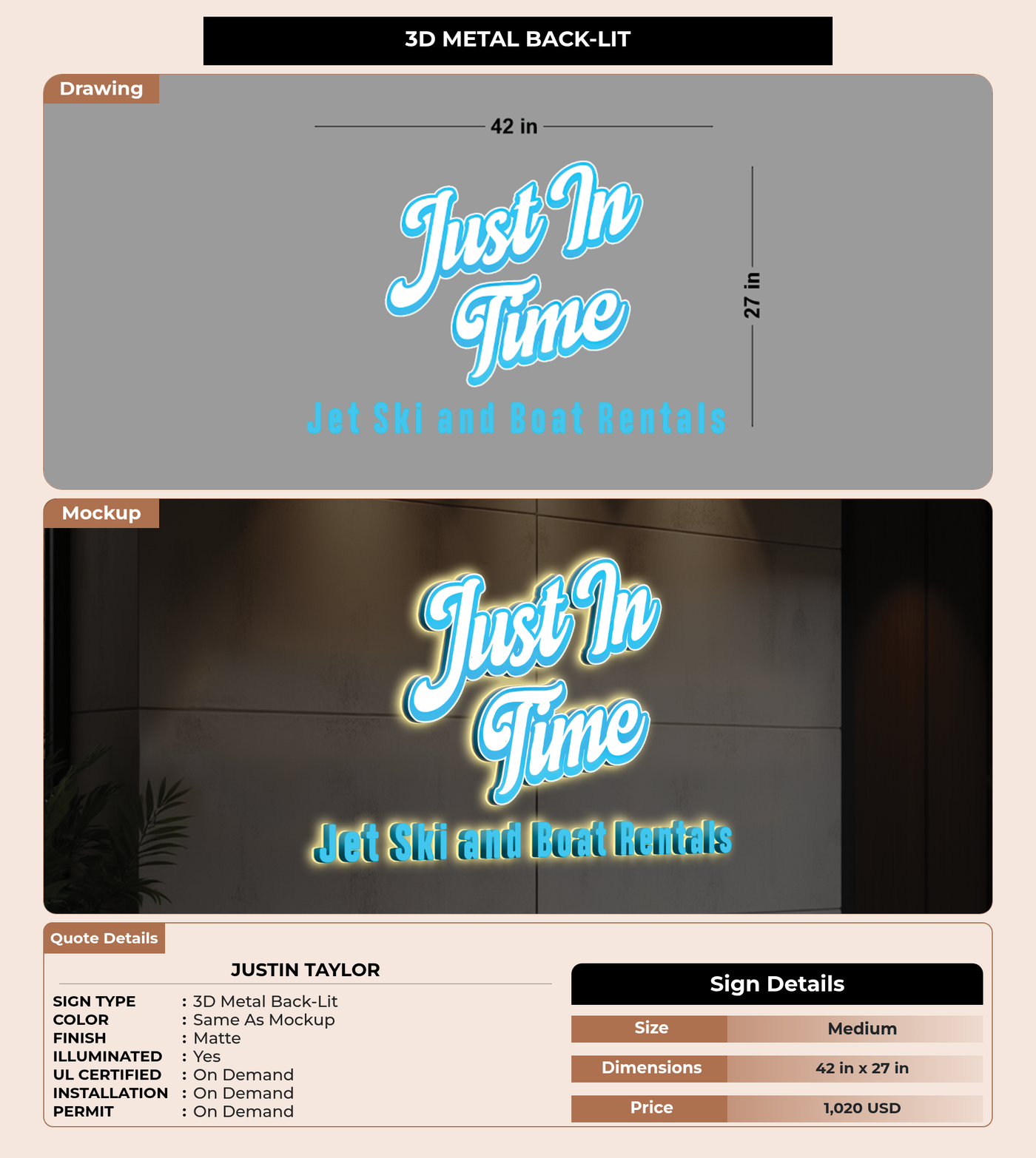 CUSTOM MOCKUP SIGN FOR Justin Taylor