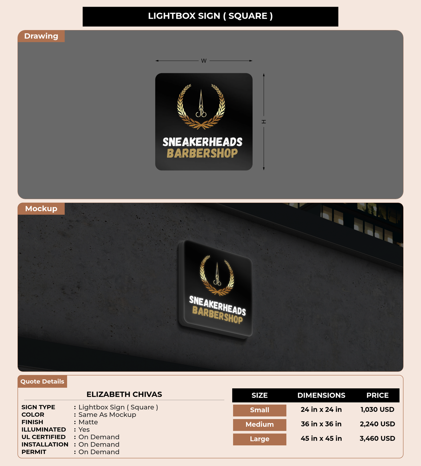 CUSTOM MOCKUP SIGN FOR Elizabeth Chivas