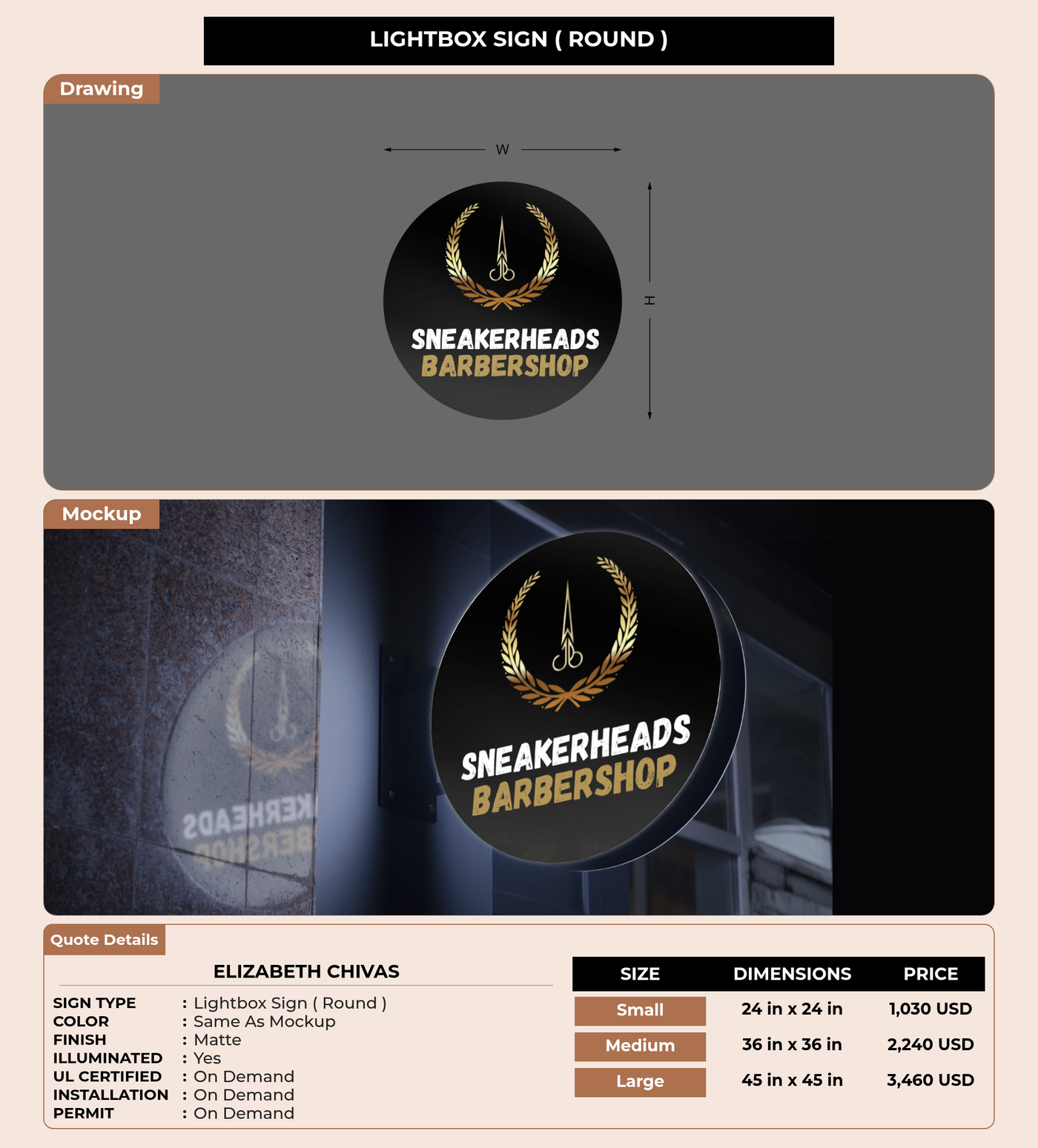CUSTOM MOCKUP SIGN FOR Elizabeth Chivas