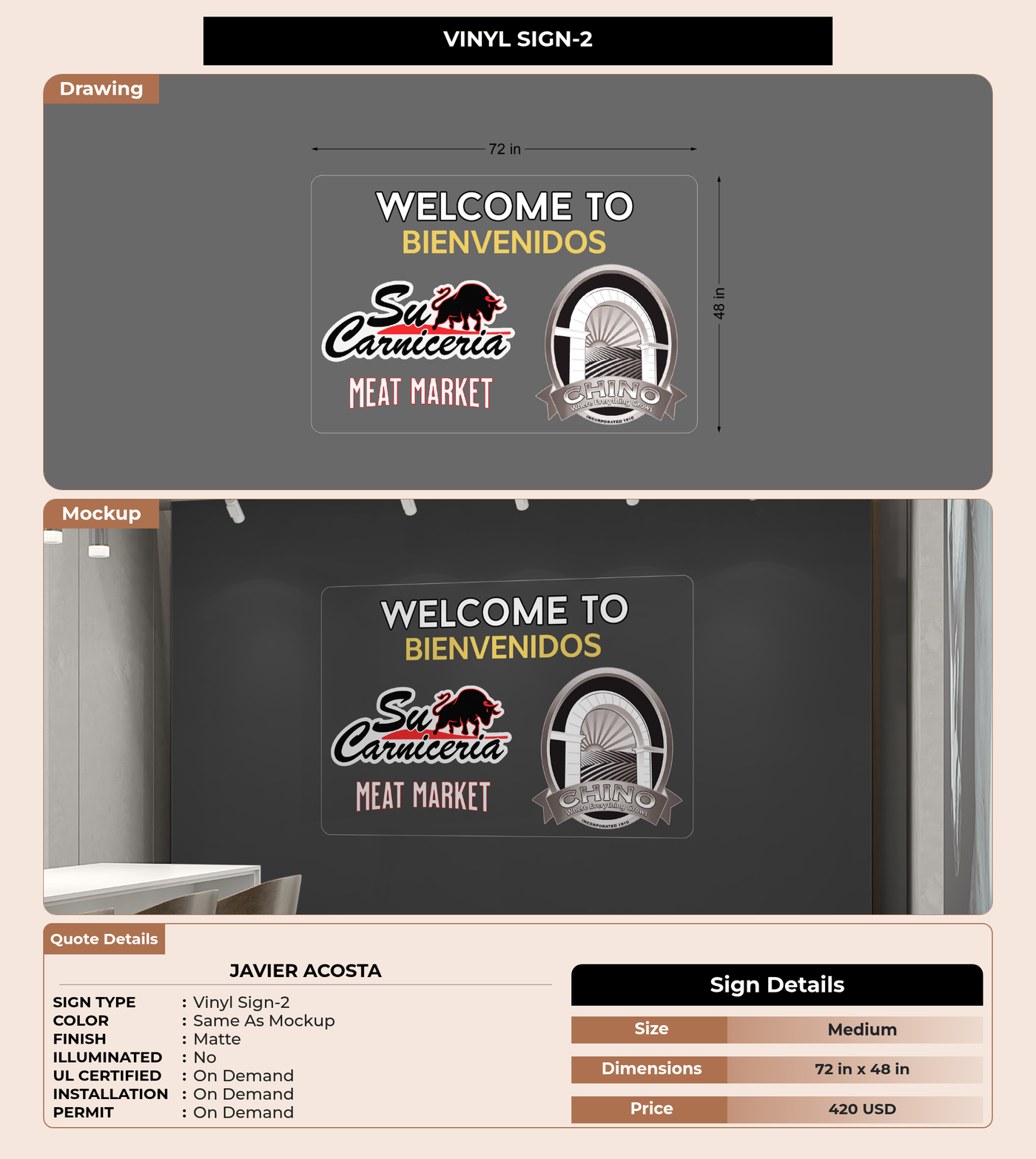 CUSTOM MOCKUP SIGN FOR Javier Acosta