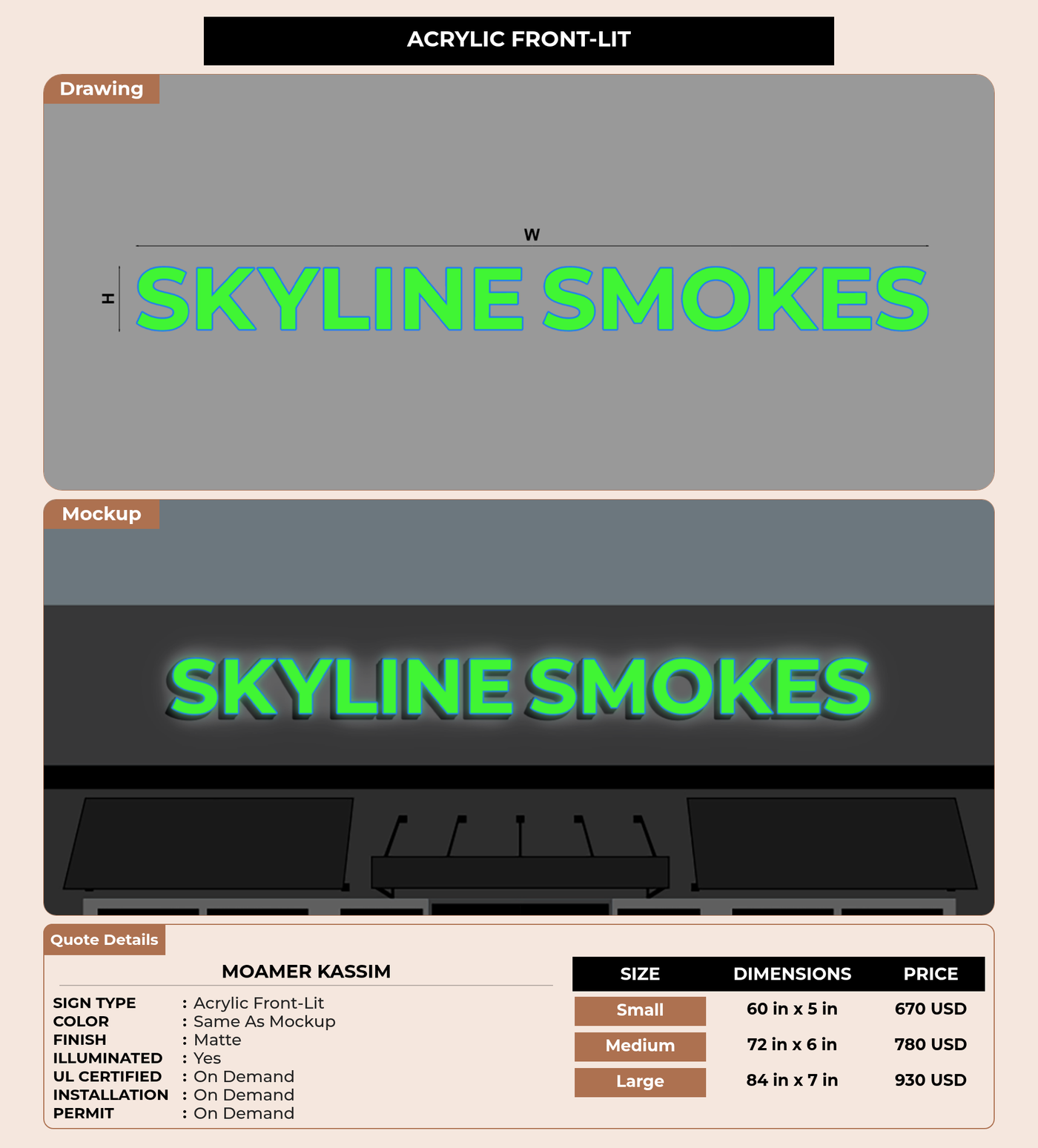 CUSTOM MOCKUP SIGN FOR Moamer Kassim