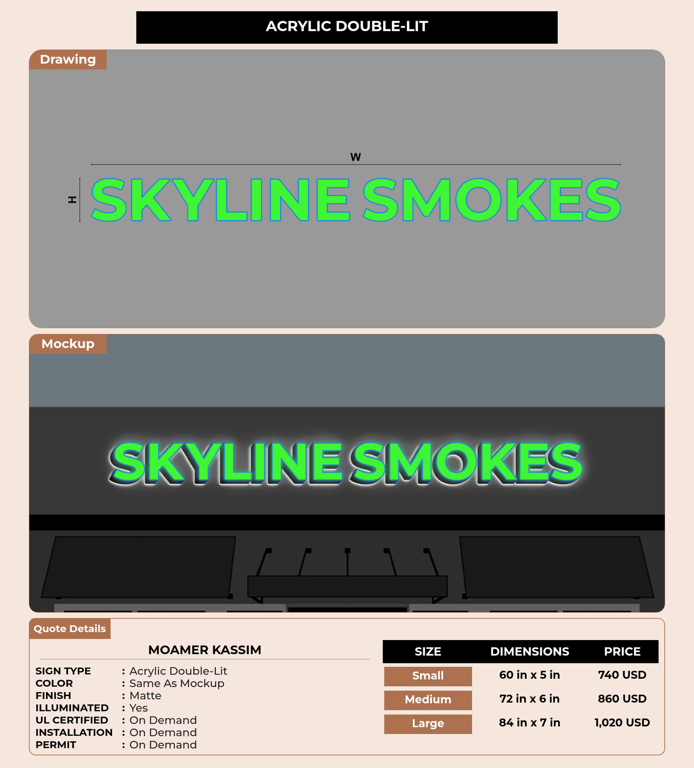 CUSTOM MOCKUP SIGN FOR Moamer Kassim