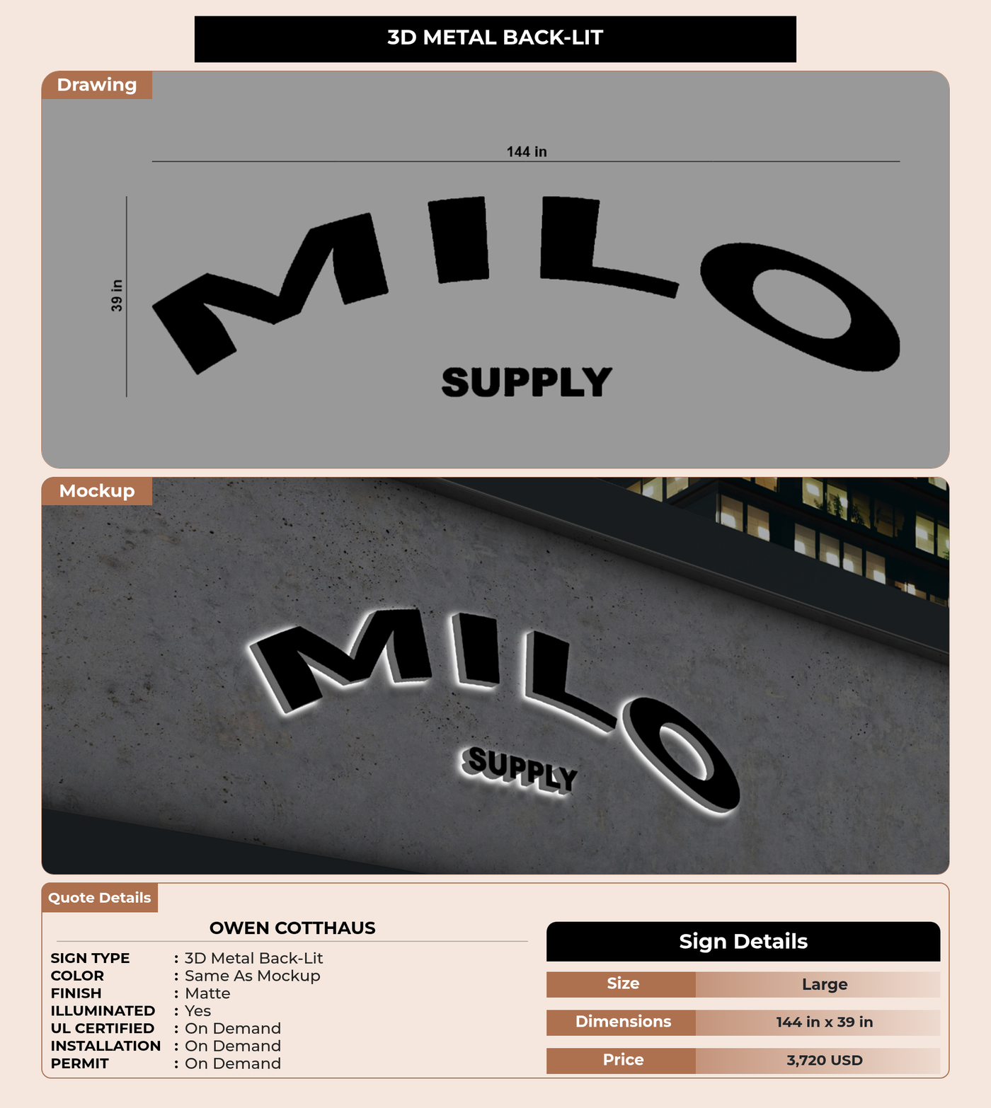 CUSTOM MOCKUP SIGN FOR Owen Cotthaus