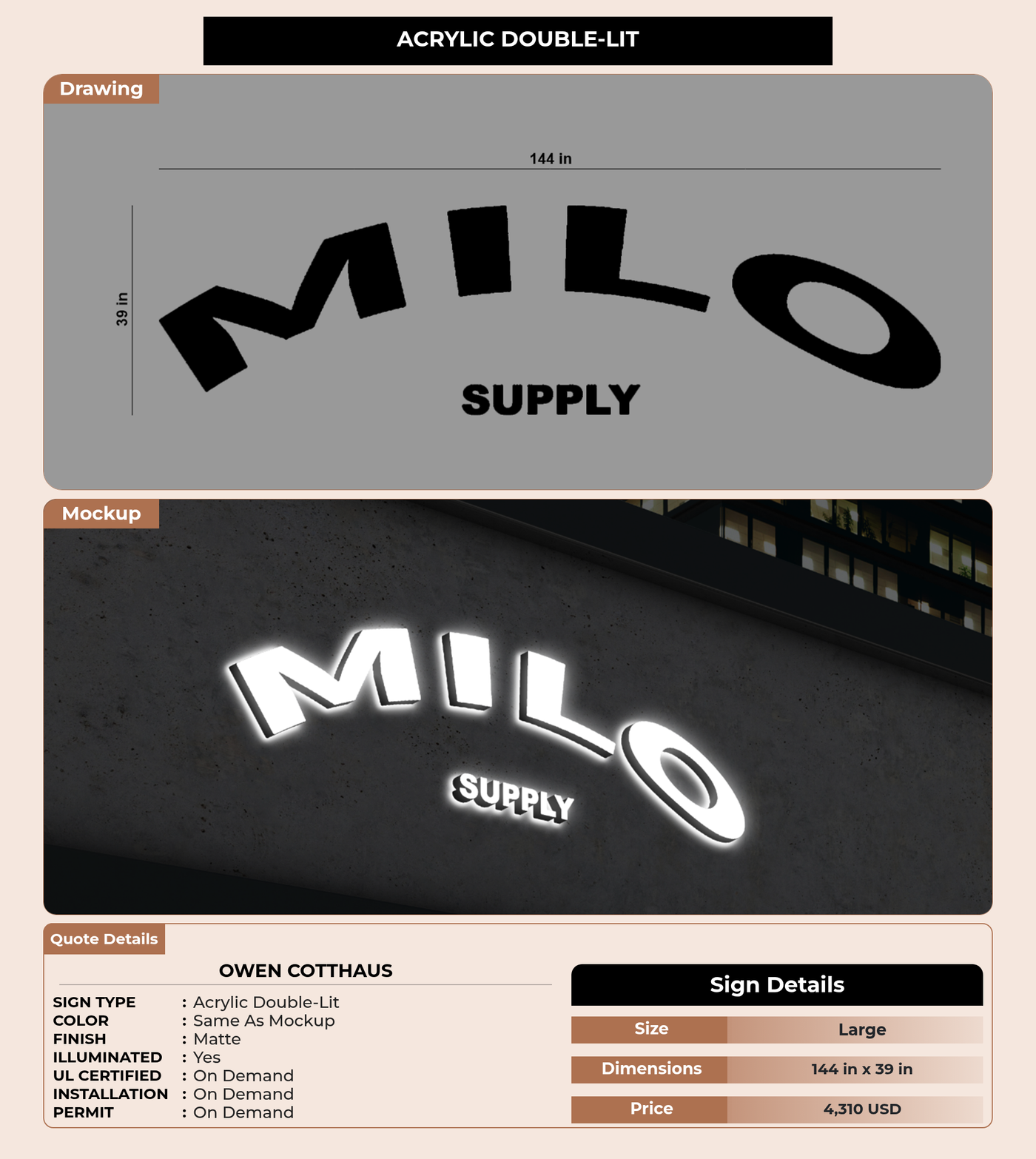 CUSTOM MOCKUP SIGN FOR Owen Cotthaus