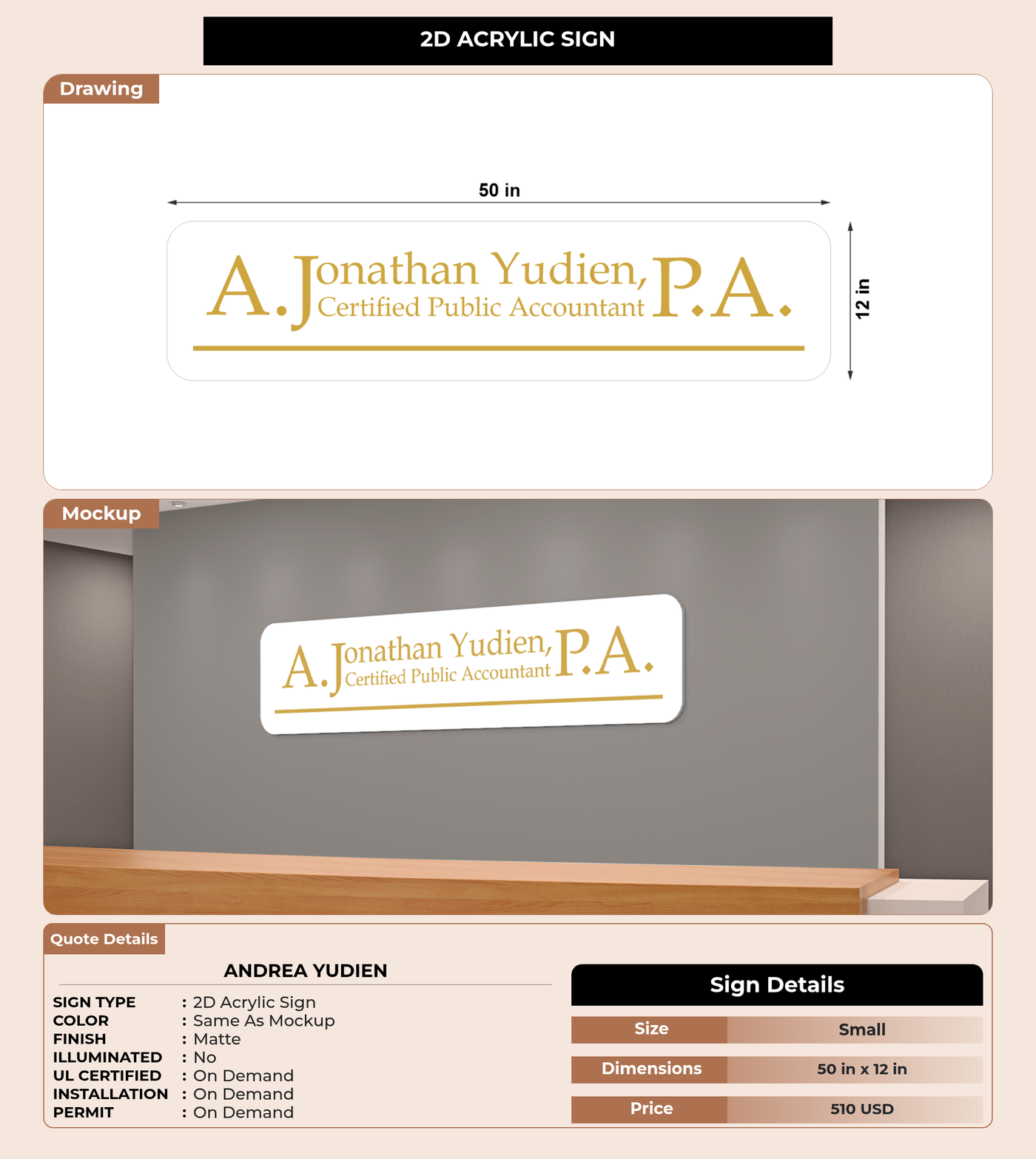 CUSTOM MOCKUP SIGN FOR Andrea Yudien