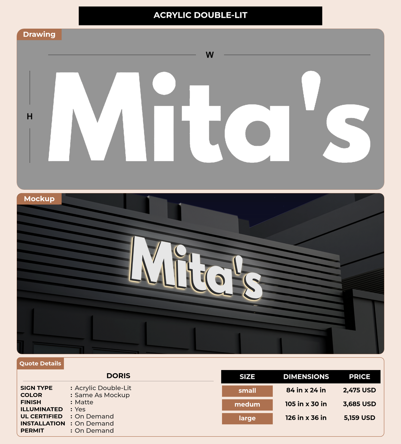CUSTOM MOCKUP SIGN FOR Doris