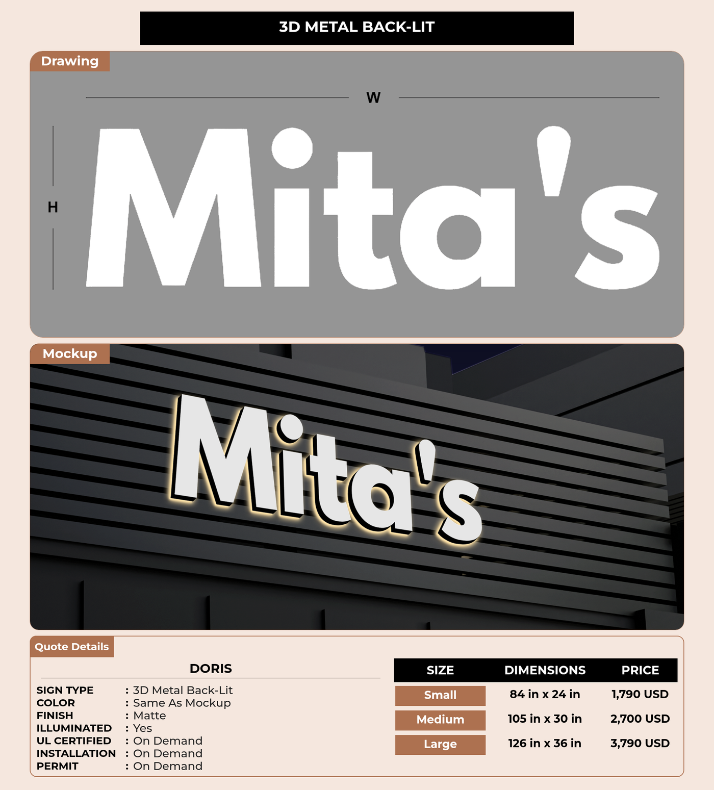CUSTOM MOCKUP SIGN FOR Doris