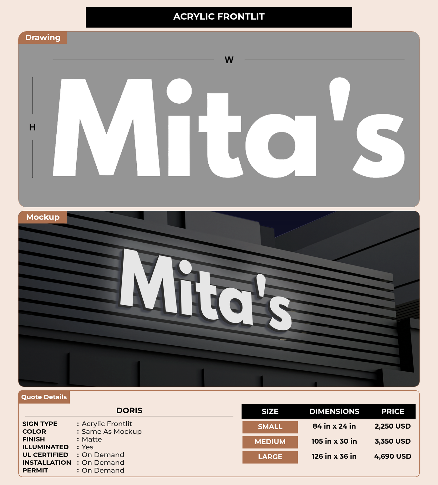 CUSTOM MOCKUP SIGN FOR Doris