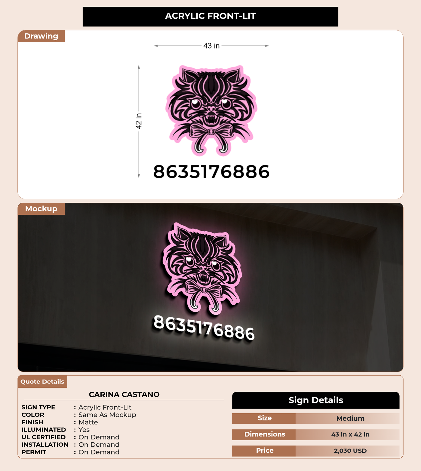 CUSTOM MOCKUP SIGN FOR Carina Castano