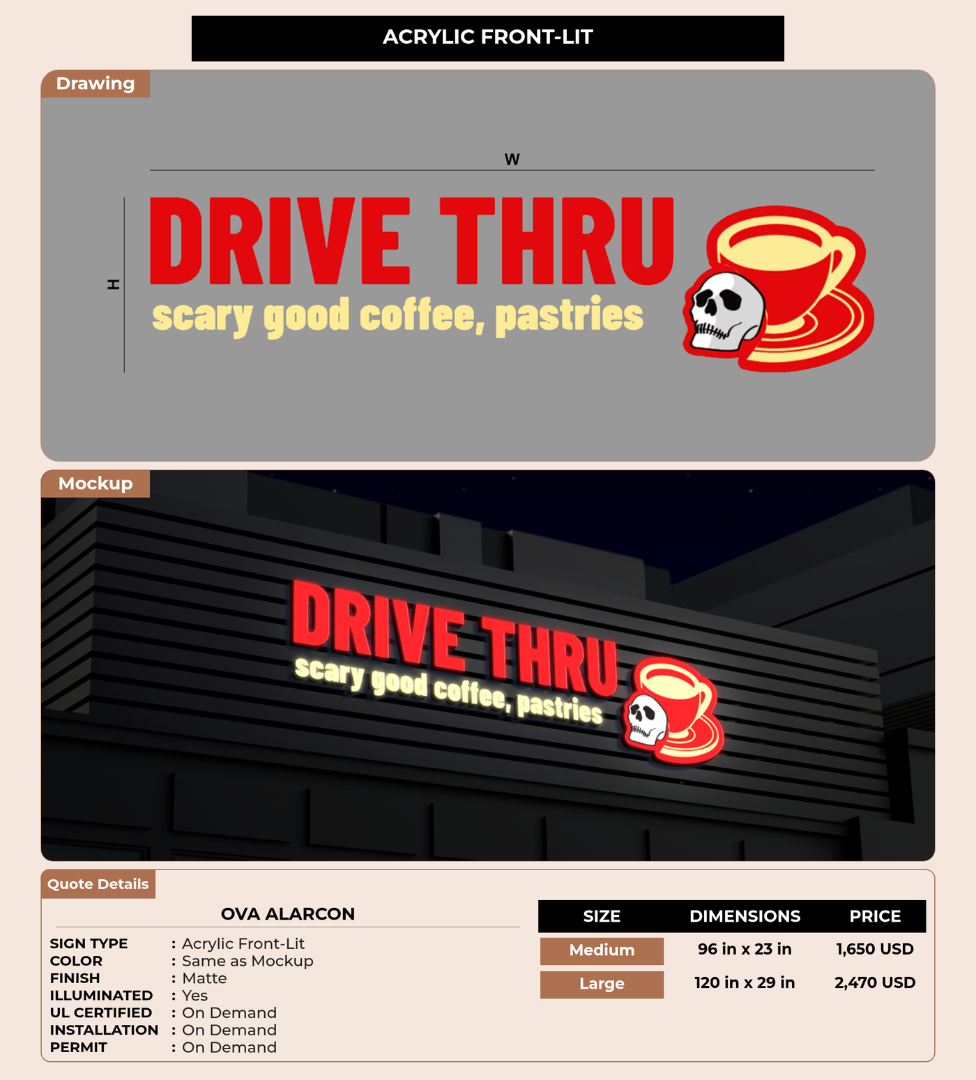 CUSTOM MOCKUP SIGN FOR Ova Alarcon
