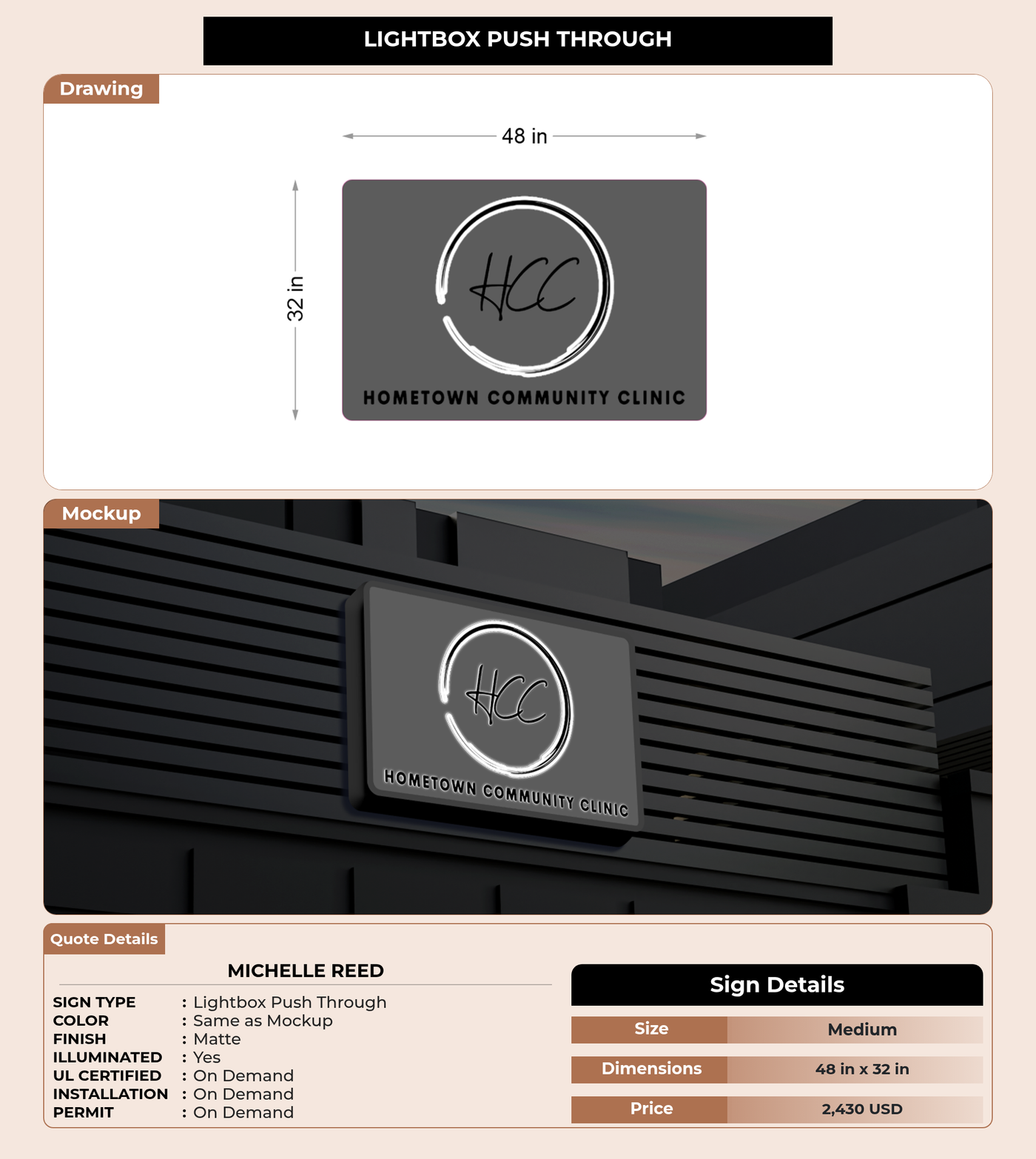 CUSTOM MOCKUP SIGN FOR Michelle Reed