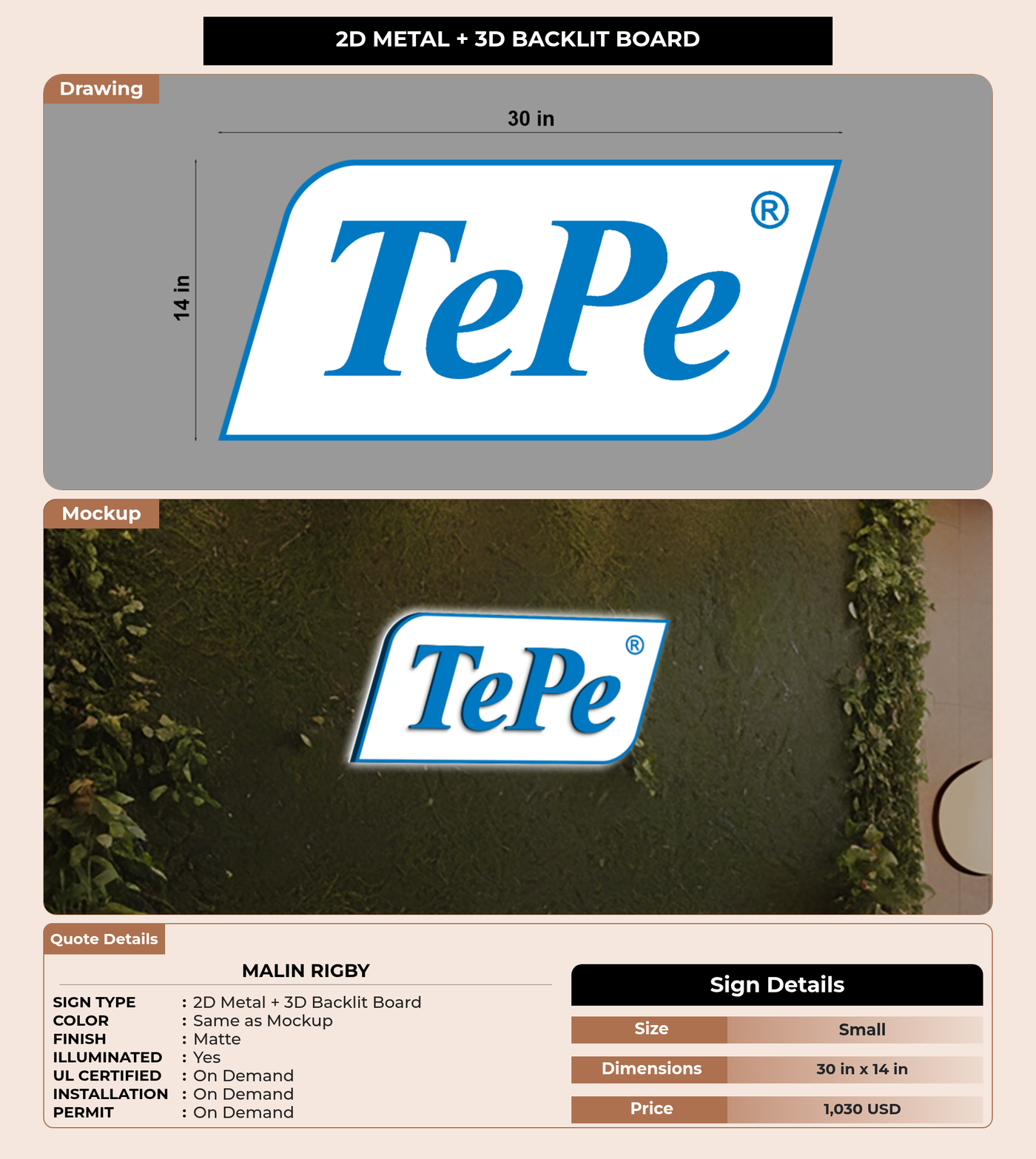 CUSTOM MOCKUP SIGN FOR Malin Rigby